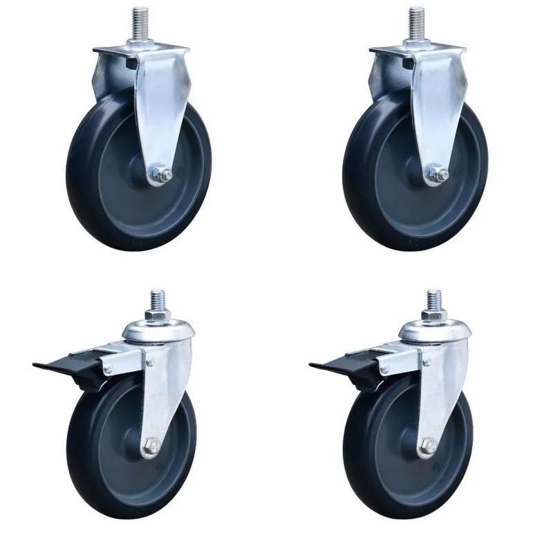 Kit Com 4 Rodízios 2 Fixo / 2 Giratória Rosca 75mm Pvc Co
