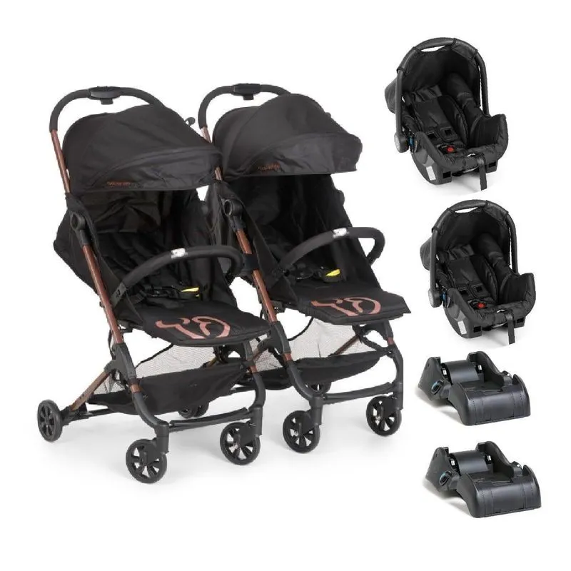 Carrinho Bebê Galzerano Gêmeos + 2 Bebê Conforto + 2 Bases