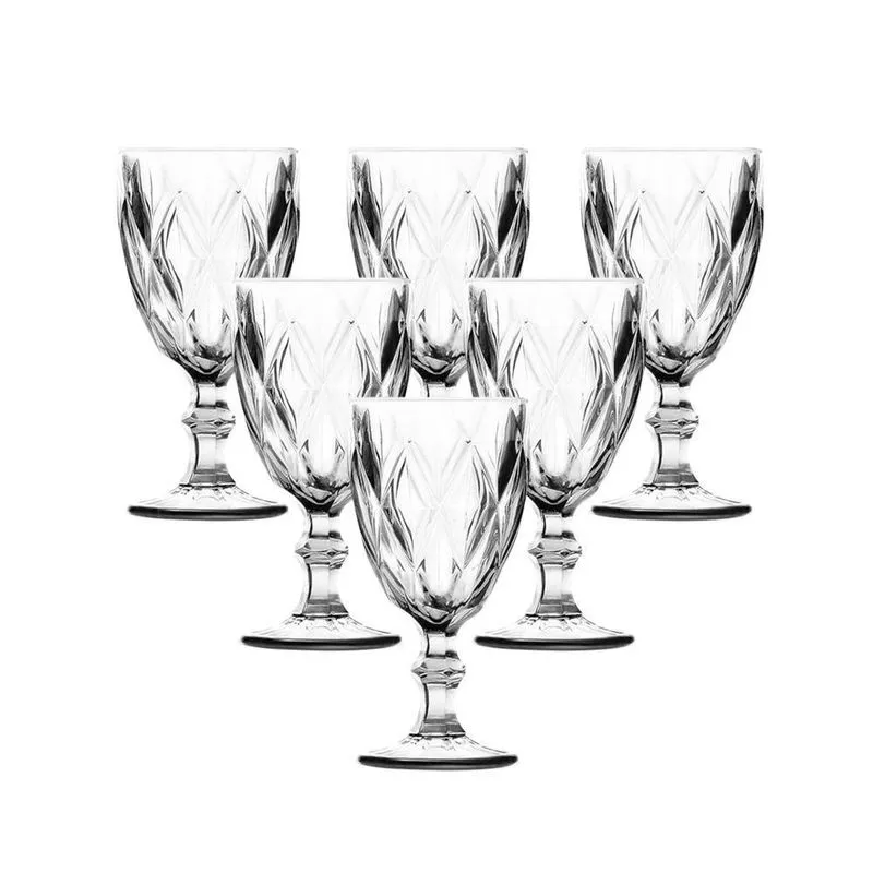 Taças De Vidro Diamond 240ml 6un - Geométricas No Relevo