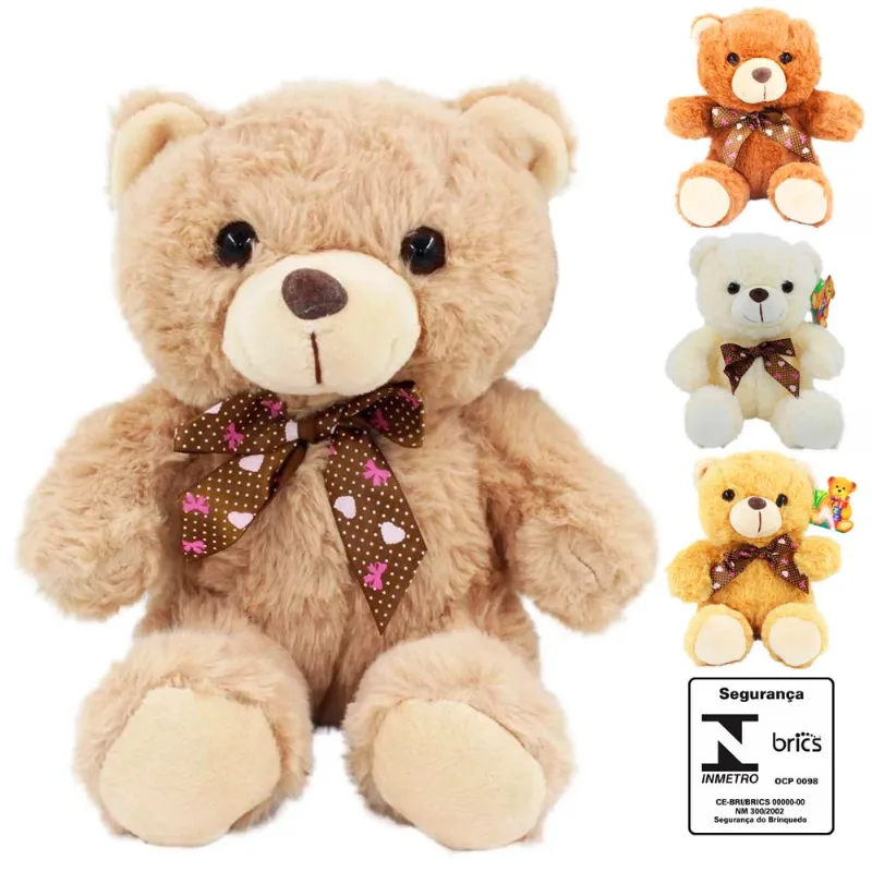 Urso de Pelúcia C/ Laço 23cm em Poliéster Fizzy SORTIDOS