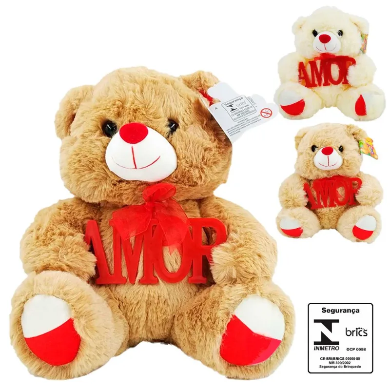 Urso de Pelúcia "Amor" 25x23x20cm em Poliéster Fizzy SORTIDOS