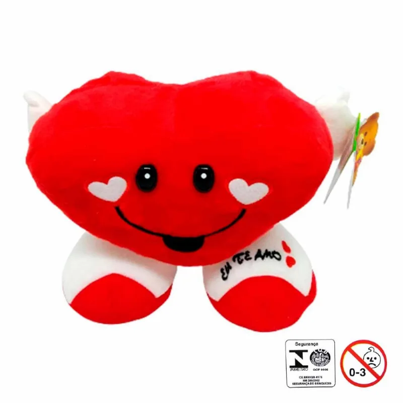 Coração Almofada de Pelúcia 18cm com Pé e frase 'Eu Te Amo' Fizzy
