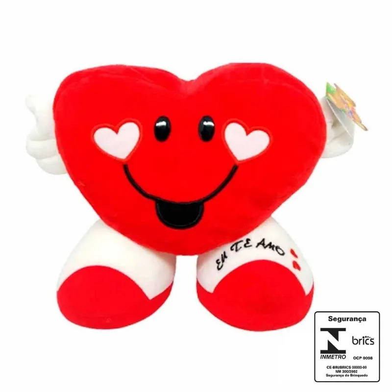 Coração Almofada de Pelúcia com Pé e frase 'Eu Te Amo ' 28cm Fizzy
