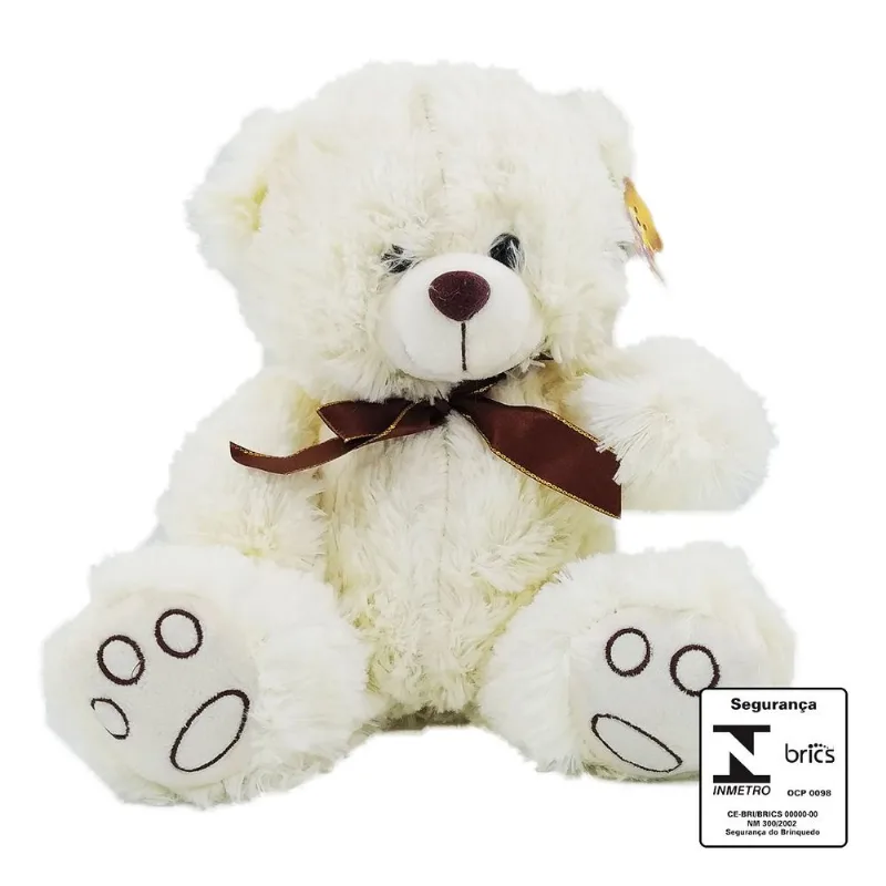 Urso de Pelúcia C/Laço 29x18cm em Poliéster Fizzy-Branco