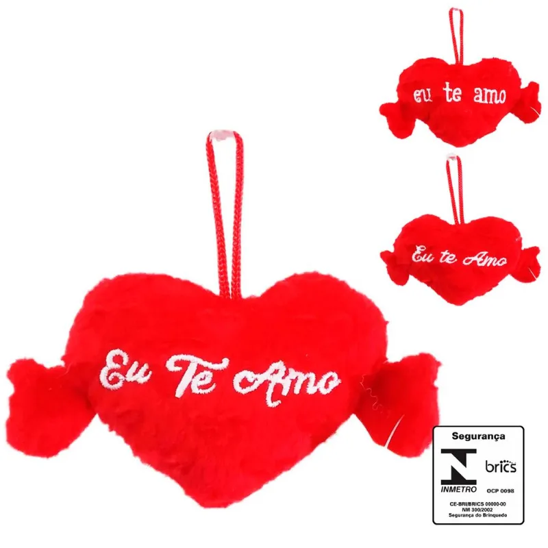 Chaveiro de Pelúcia Coração C/ Ventosa 8cm em Poliéster Fizzy