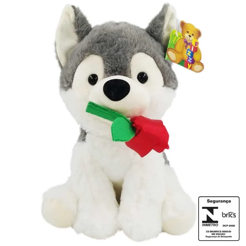 Cachorro de Pelúcia 22cm em Poliéster Fizzy-Cinza