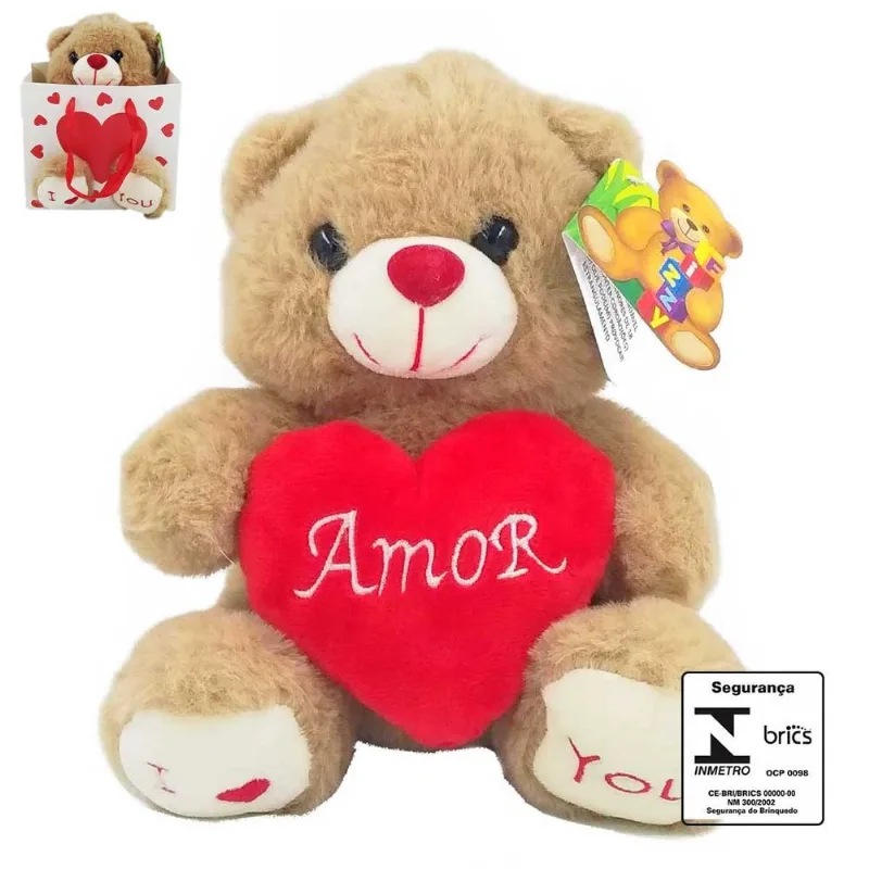 Urso de Pelúcia Amor C/ Sacola 18,5cm em Poliéster Fizzy-Marrom