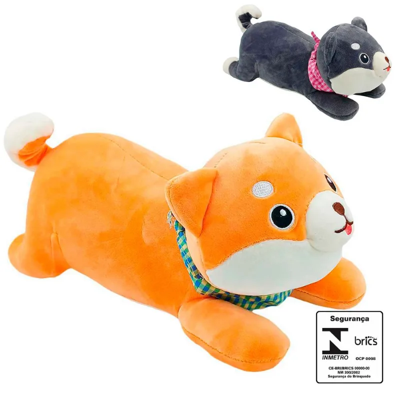 Cachorro de Pelúcia C/ Bandana 34cm em Poliéster Fizzy