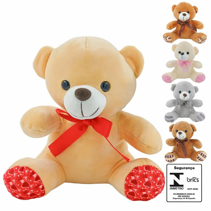 Urso de Pelúcia C/ Laço 20cm em Poliéster Fizzy SORTIDOS