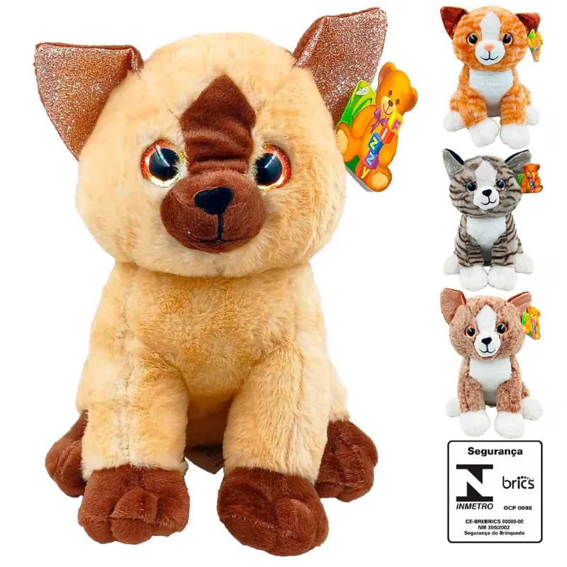Gato de Pelúcia 25cm em Poliéster Fizzy SORTIDOS