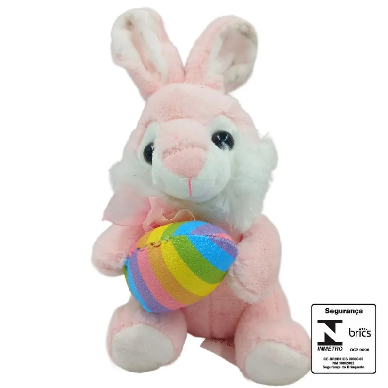 Coelho de Pelúcia 18cm Sentado com Ovinho de Páscoa Fizzy Coelho de Pelúcia 18 cm Sentado com Ovinho de Páscoa Fizzy-Rosa