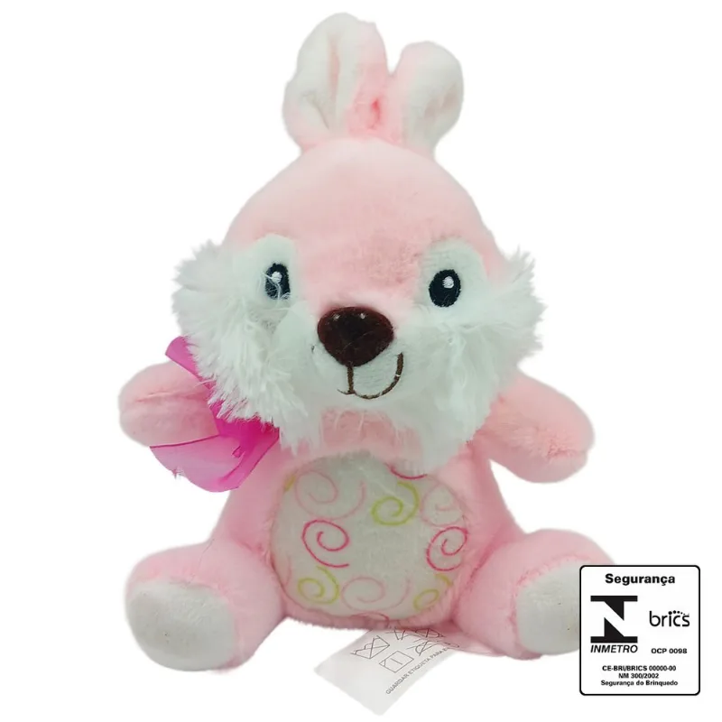 Coelho De Páscoa Com Lacinho 15cm em Pelúcia Fizzy-Rosa
