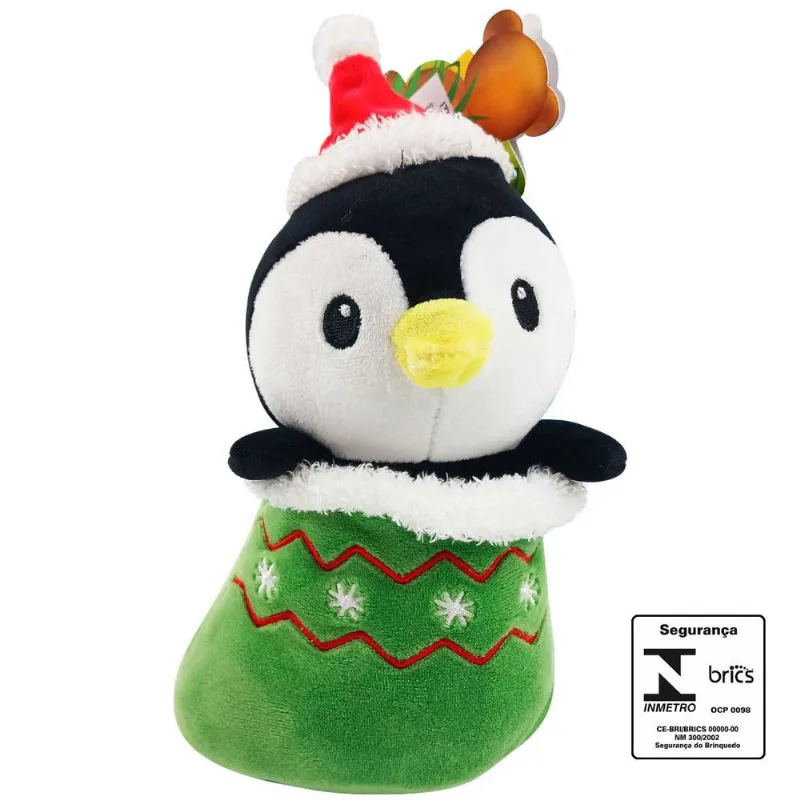 Boneco Natalino de Pelúcia 24cm em Poliéster Fizzy-Modelo 3 Pinguim