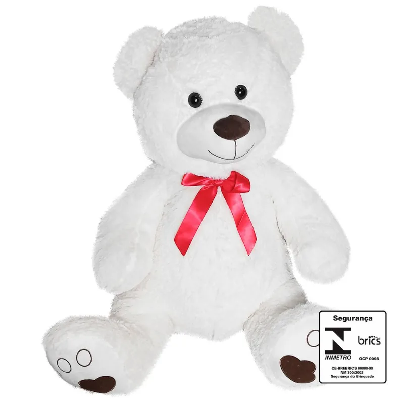 Urso de Pelúcia C/ Laço 70cm em Poliéster Fizzy-Creme