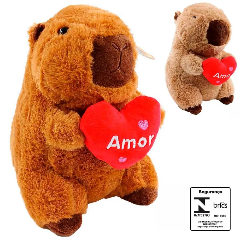 Capivara de Pelúcia C/ Coração 23cm em Poliéster Fizzy