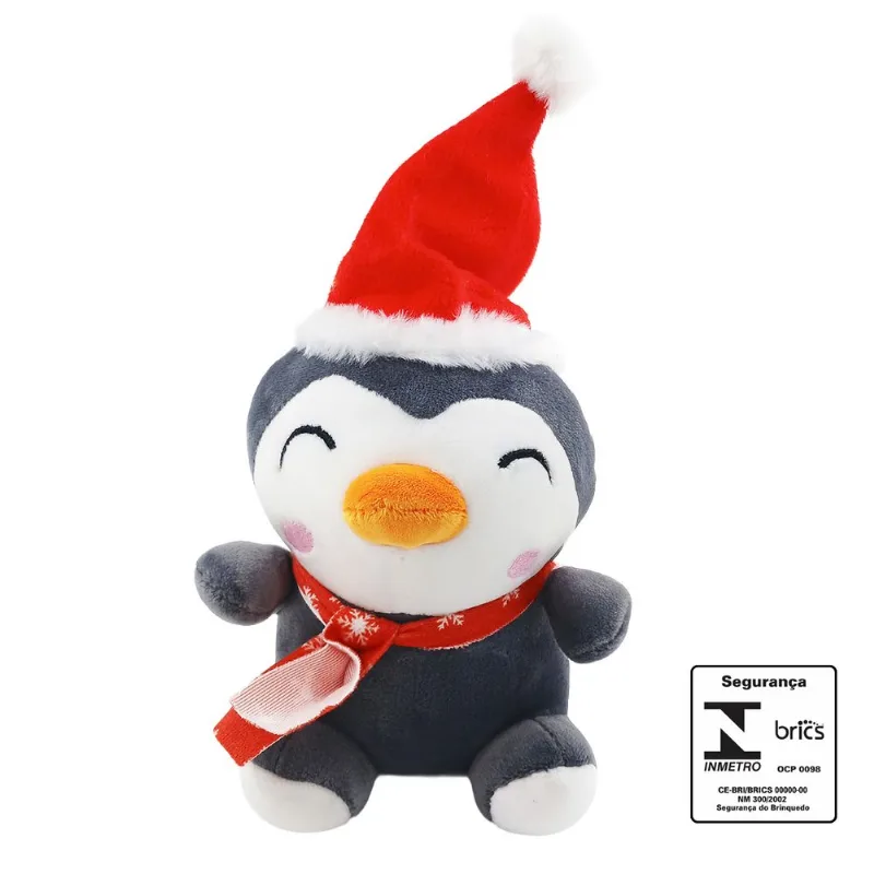 Boneco de Pelúcia Natalino 15cm em Poliéster Fizzy-Modelo 1 Pinguim