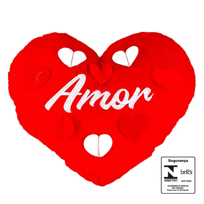 Almofada De Pelúcia Coração Amor 44cm em Poliéster Fizzy-Vermelho