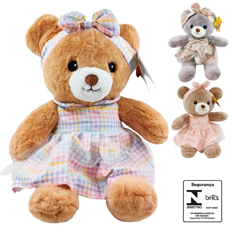 Urso de Pelúcia C/ Tiara 22cm em Poliéster Fizzy