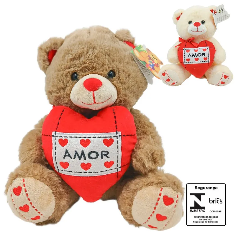 Urso de Pelúcia Amor 25cm em Poliéster Fizzy SORTIDOS