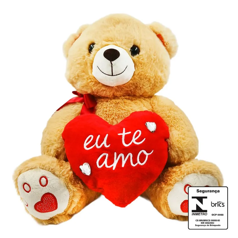 Urso de Pelúcia Eu Te Amo 36cm em Poliéster Fizzy-Laranja