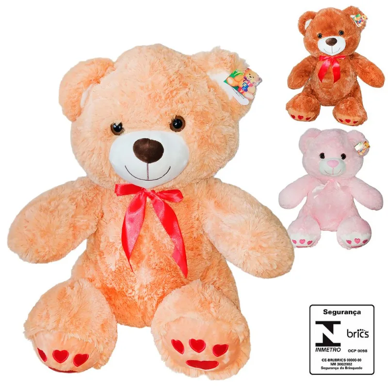 Urso De Pelúcia C/ Laço 58cm em Poliéster Fizzy-Cores Sortidas
