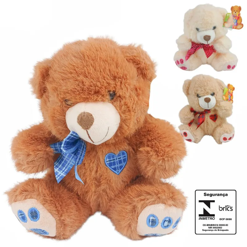 Urso de Pelúcia Laço 20cm em Poliéster Fizzy-Sortido