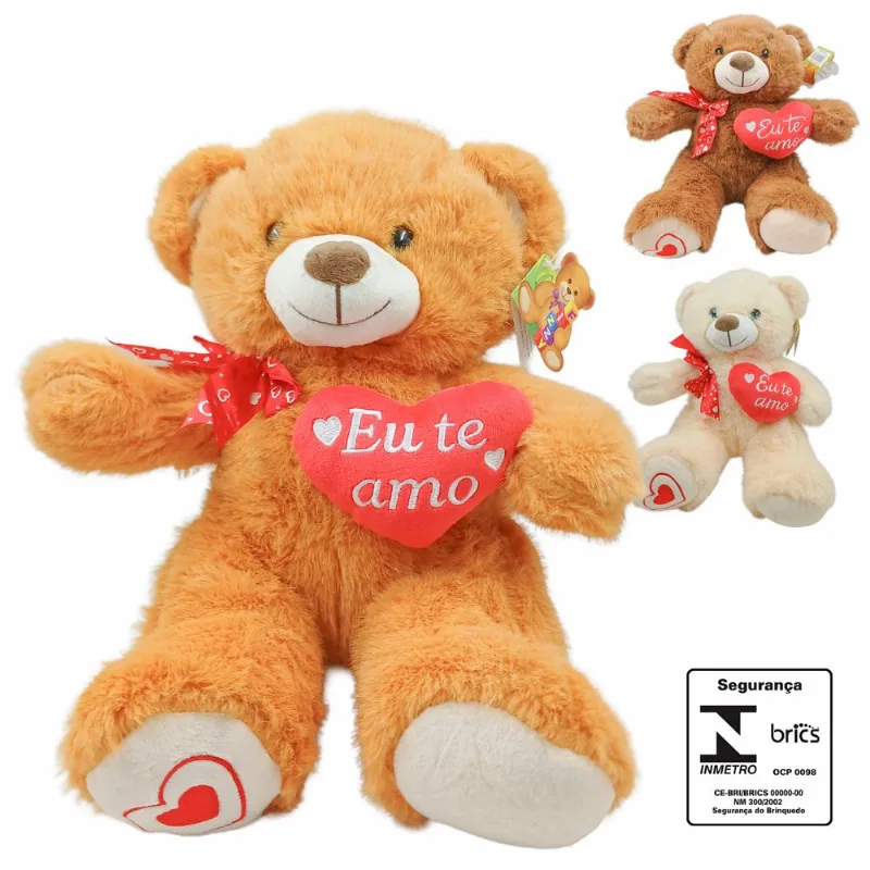 Urso de Pelúcia Coração 36cm em Poliéster Fizzy-Sortido