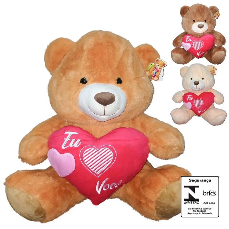 Urso de Pelúcia Coração 60cm em Poliéster Fizzy-Sortido