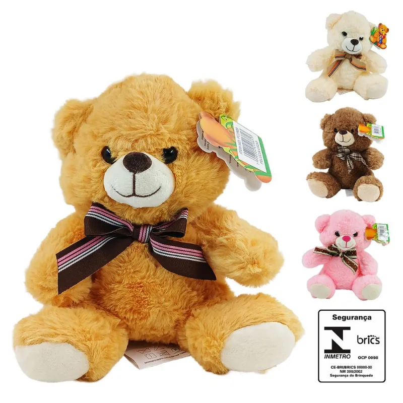 Urso de Pelúcia Laço 20cm em Poliéster Fizzy-Sortido