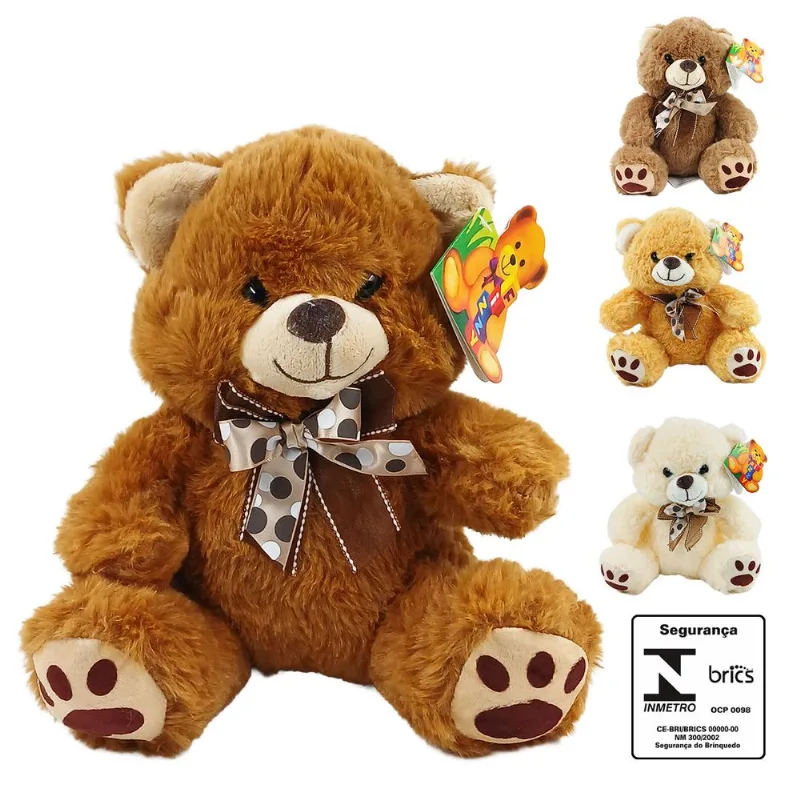 Urso de Pelúcia Laço 20cm em Poliéster Fizzy-Sortido