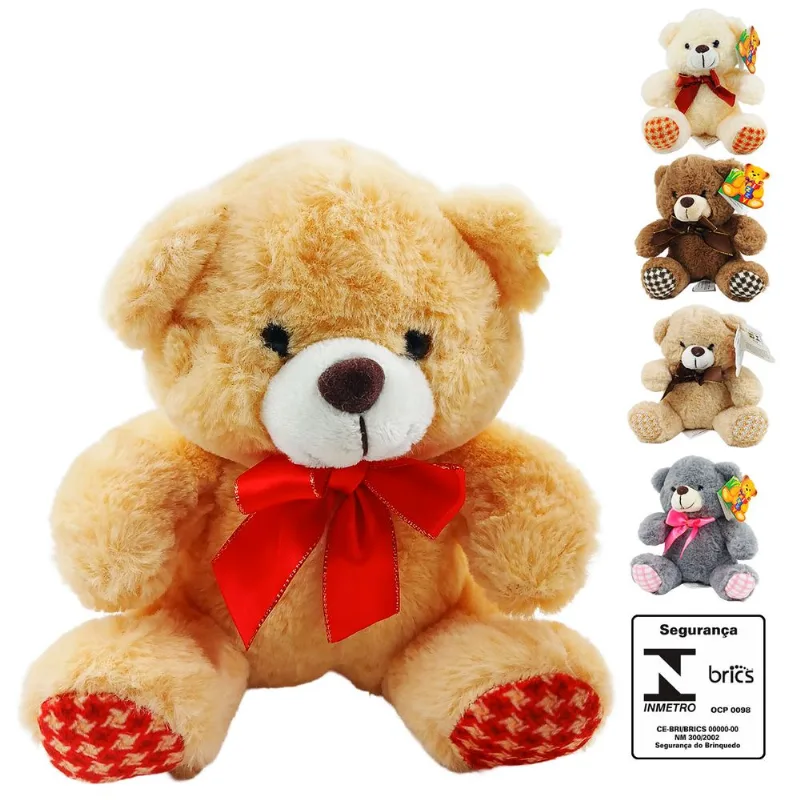 Urso de Pelúcia Laço 18cm em Poliéster Fizzy-Sortido