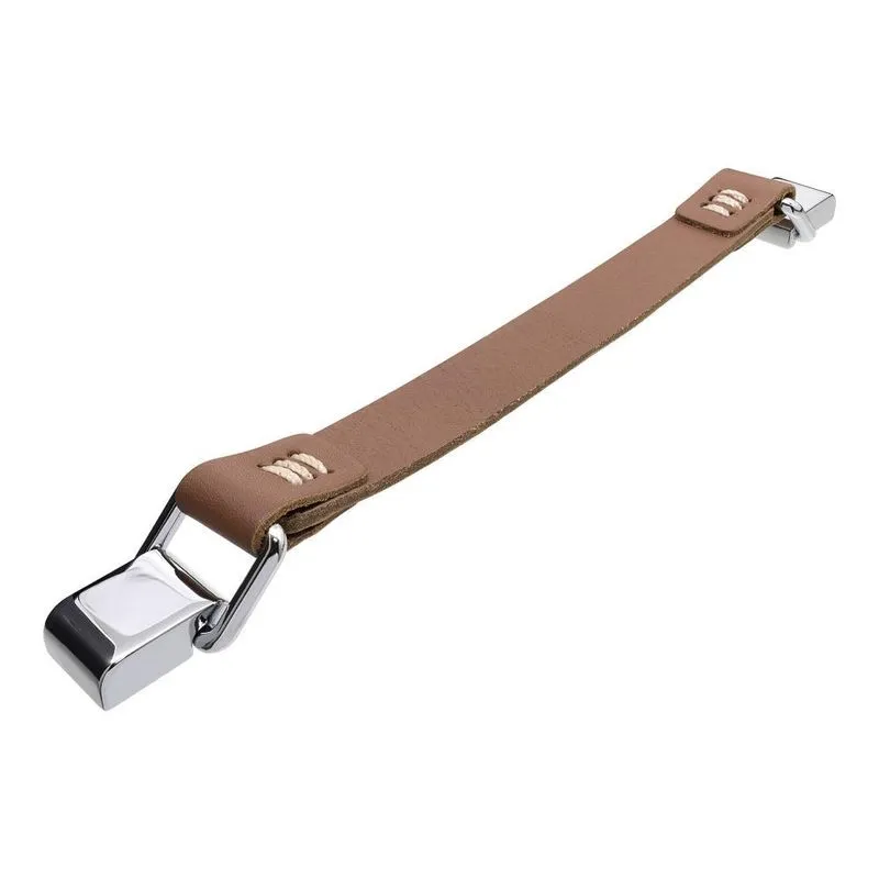 Puxador 4586 Linien 192mm Cromo Crb / Couro Cobre Costura