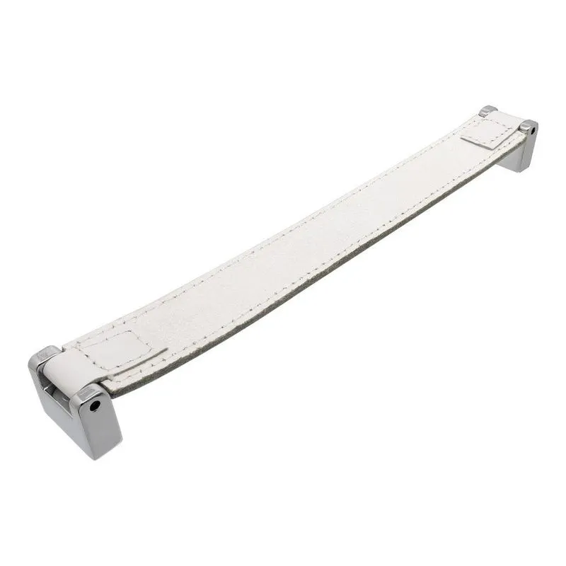 Puxador 4597 Bonn 224mm Cromo Crb / Couro Branco Costurad