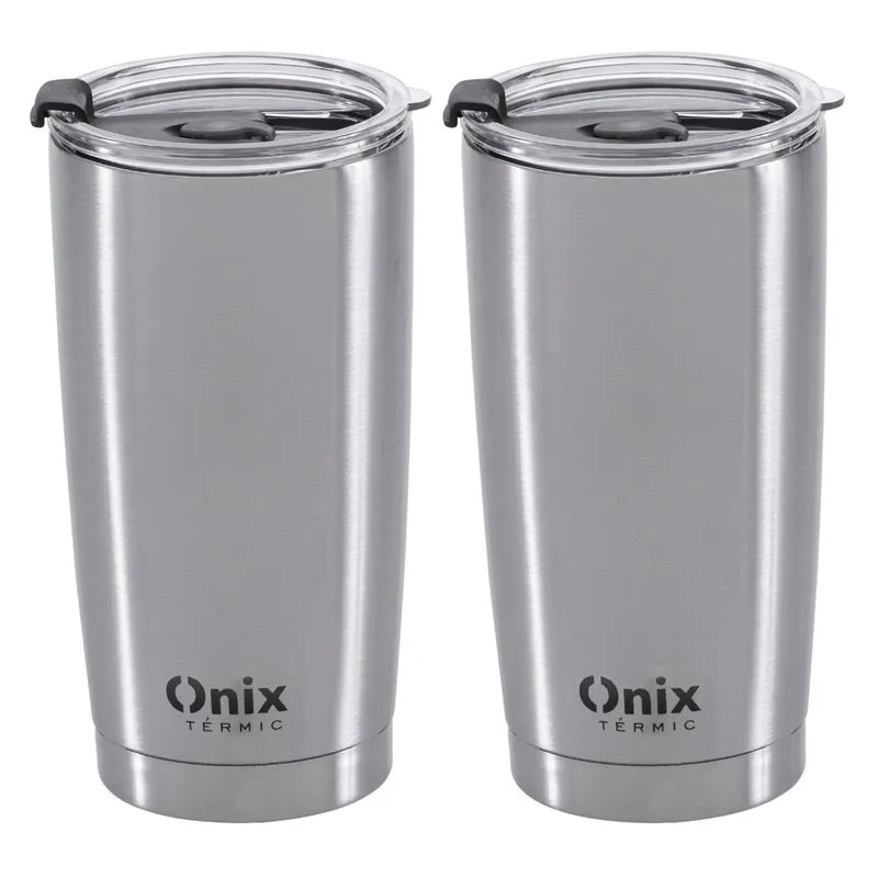 2 Copos Térmicos Parede Dupla Aço Inox 580ml Com Tampa