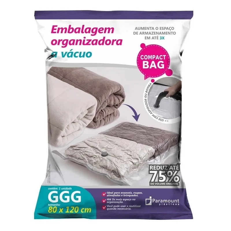 Kit 5 Sacos A Vácuo 80x120 Organizador Edredom Cobertor
