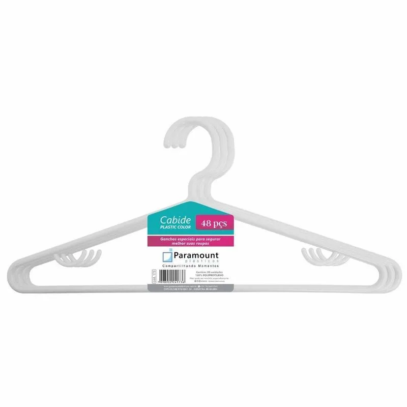 Kit 48 Cabides Top Resistentes Brancos Adulto Atacado 8mm