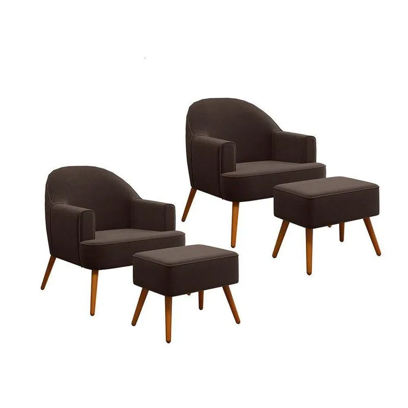 Kit 2 Poltronas Agata Com Puff Em Couro Sintetico Com Espuma D28 Confortavel Marrom Moveis Adenau