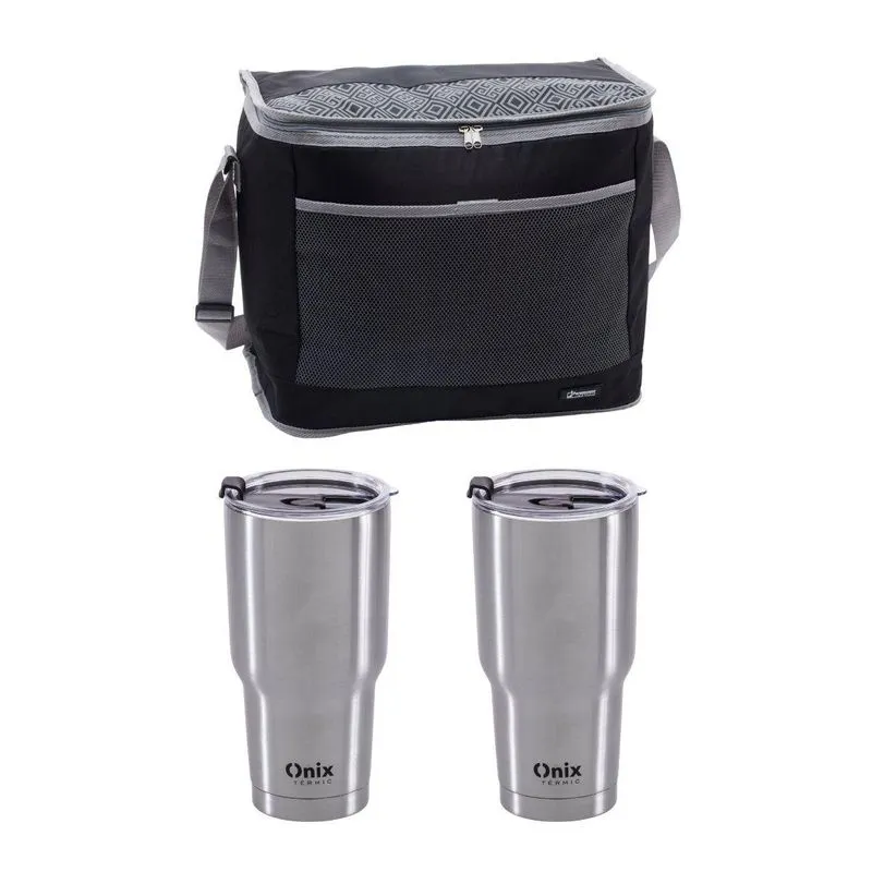 Combo Bolsa Cooler 30 L + 2 Copos Térmicos Aço Inoxidável