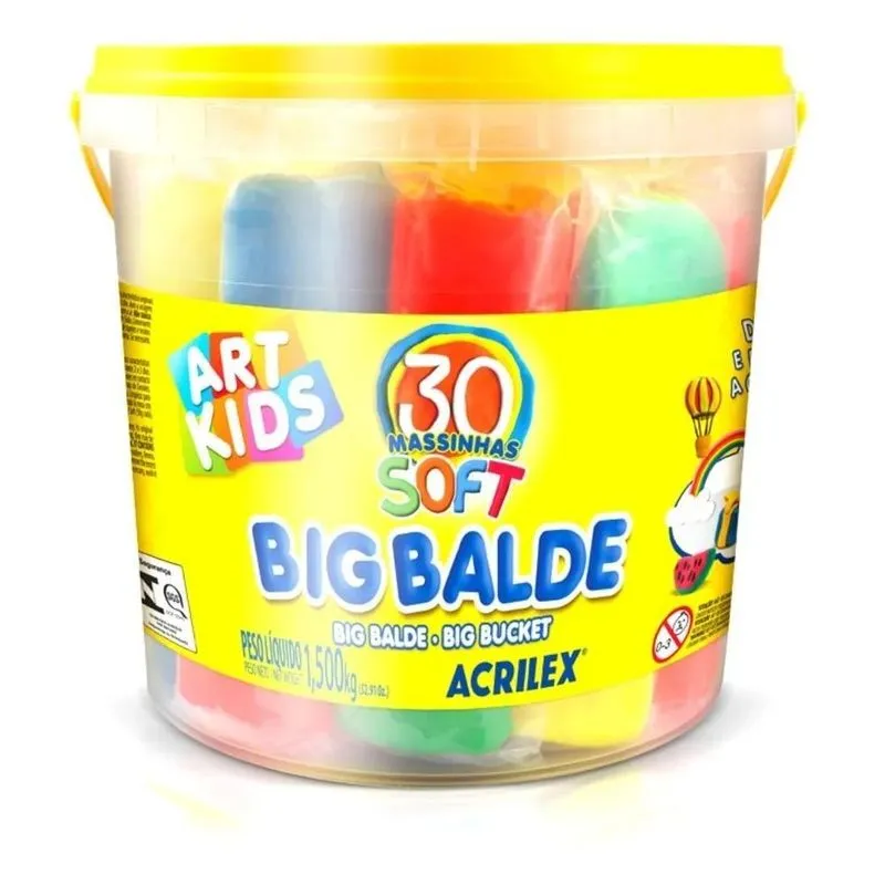 10x Big Balde Massinha Acrilex Com 30 Massas Soft Sortidas 1