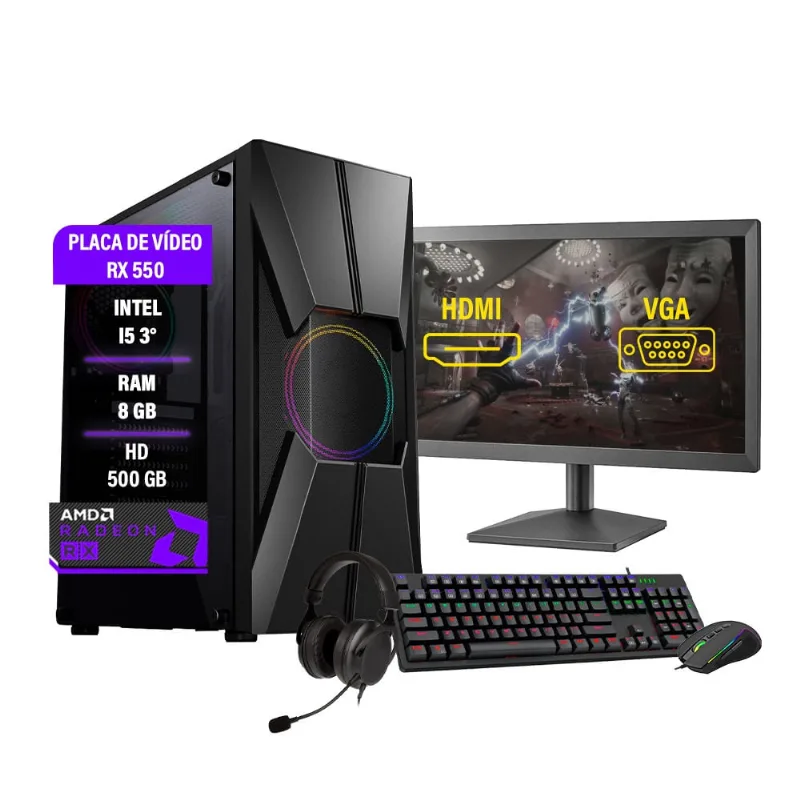Pc Gamer Completo Thargon i5 rx 550 8GB Hd 500GB ssd 120GB
