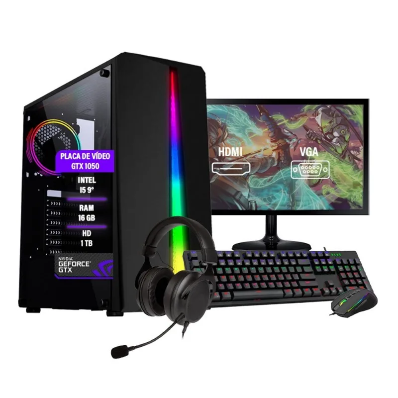 Pc Gamer Completo i5 9º gtx 1050 Hd 1TB ssd 480GB Mon. 24