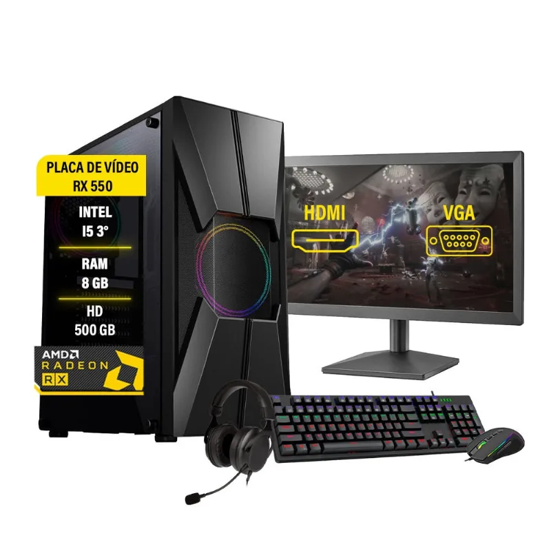 Pc Gamer Completo Core i5 RX550 8GB Hd500GB ssd 120GB