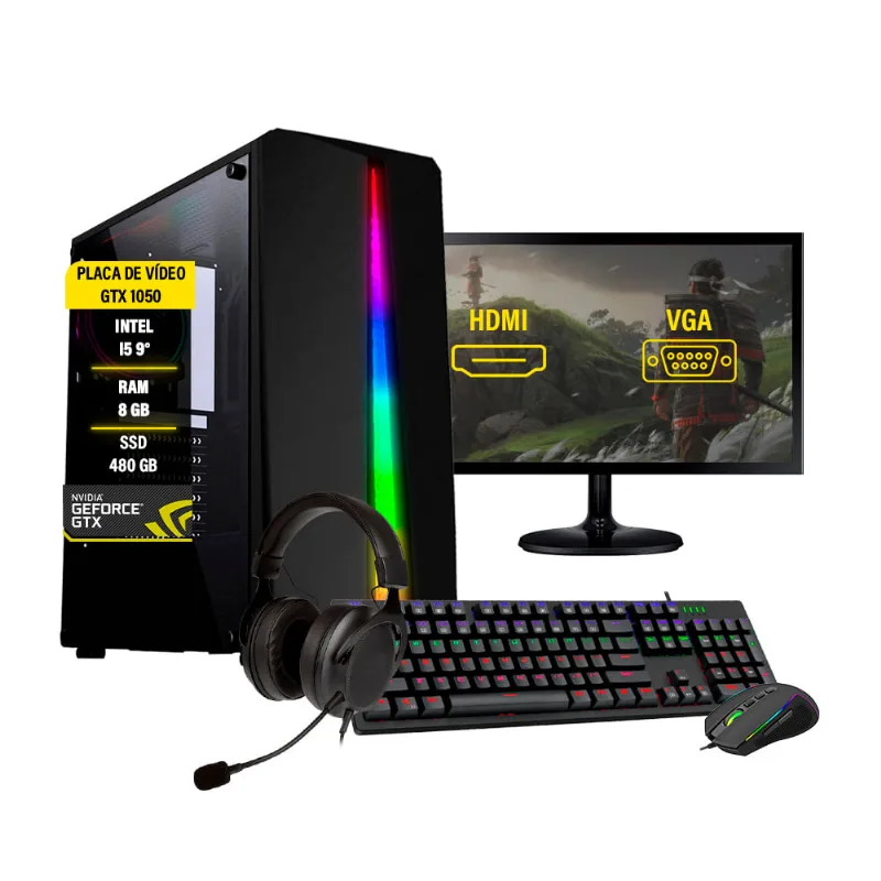 Pc Gamer Completo Intel Core I5 9400 Memória 8gb Ssd 480gb Gtx 1650