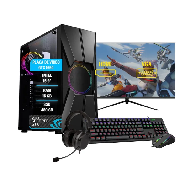 Pc Gamer Completo I5 9° Memória 16Gb ssd 480GB gtx 1650 Monitor 27