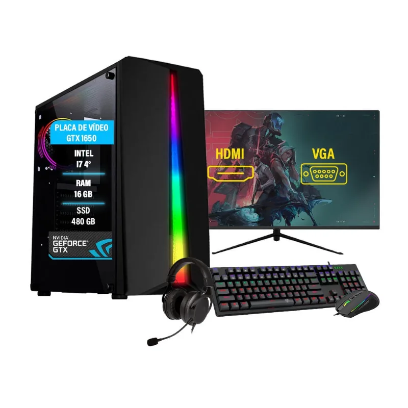 Pc gamer Completo I7 4º gtx 1650 4GB 16GB ram ssd 480GB Fonte Monitor 27''