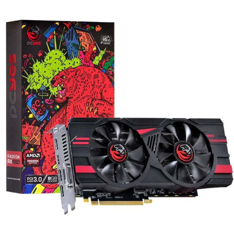 Placa De Vídeo Pcyes Amd Radeon Rx580 8Gb Gdrr5 256Bits