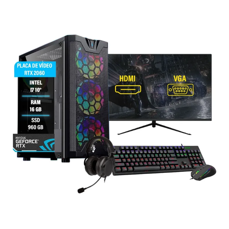 Pc gamer Completo I7 10° rtx 2060 16GB ssd 960GB Monitor 27'
