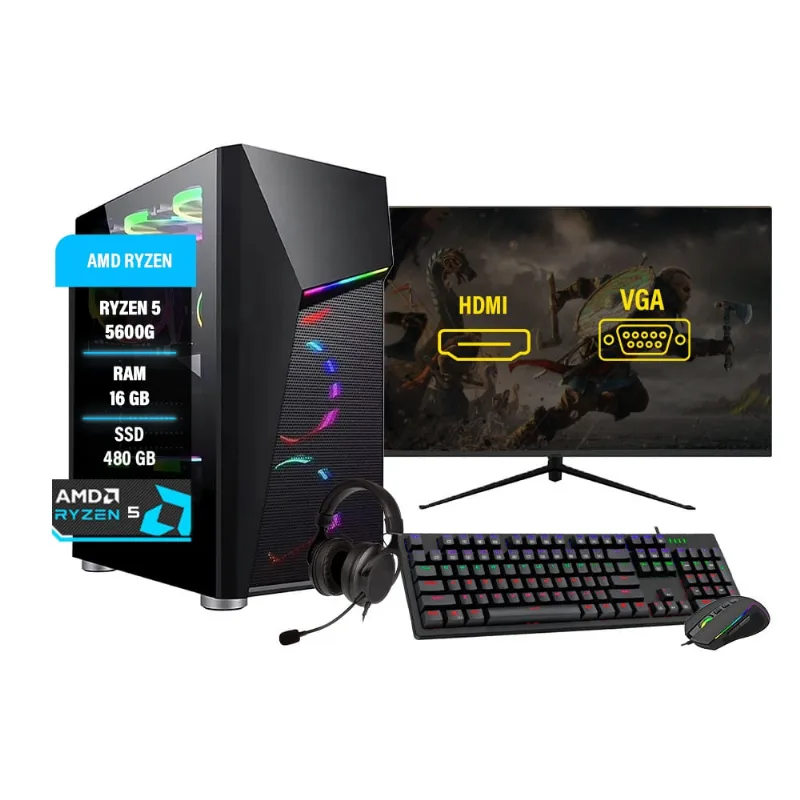 Pc gamer Ryzen 5 5600G 16GB ram DDR4 ssd 480GB Monitor 24''
