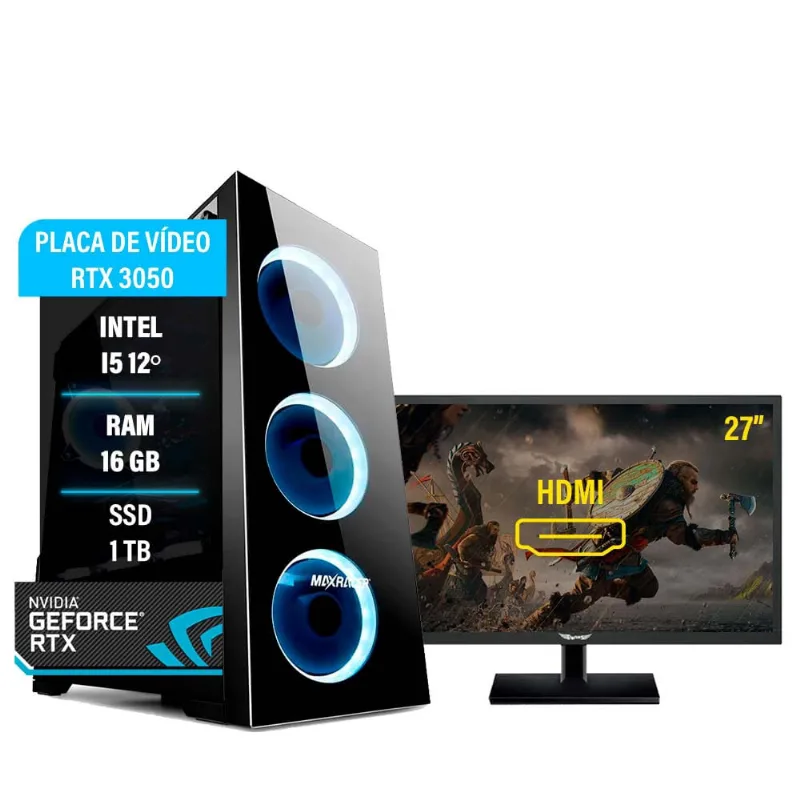 Pc Gamer proc desk intel 1700 core I5-12º rtx 3050 8 gb 16GB DDR4 ssd M2 1TB