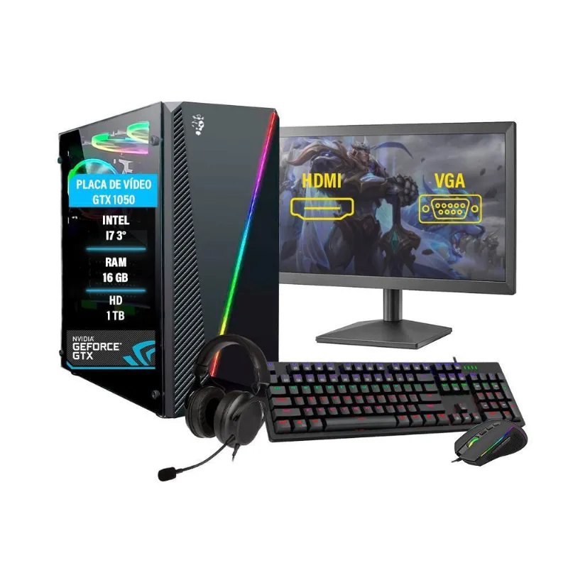 Pc Gamer Completo Bravus I7 Gtx 1050 16Gb Hd 1Tb Ssd 120Gb